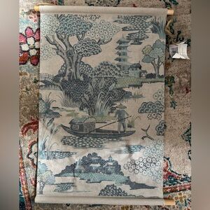 Scenic Wall  Hanging with Blue and Gray Tongue chinoiserie